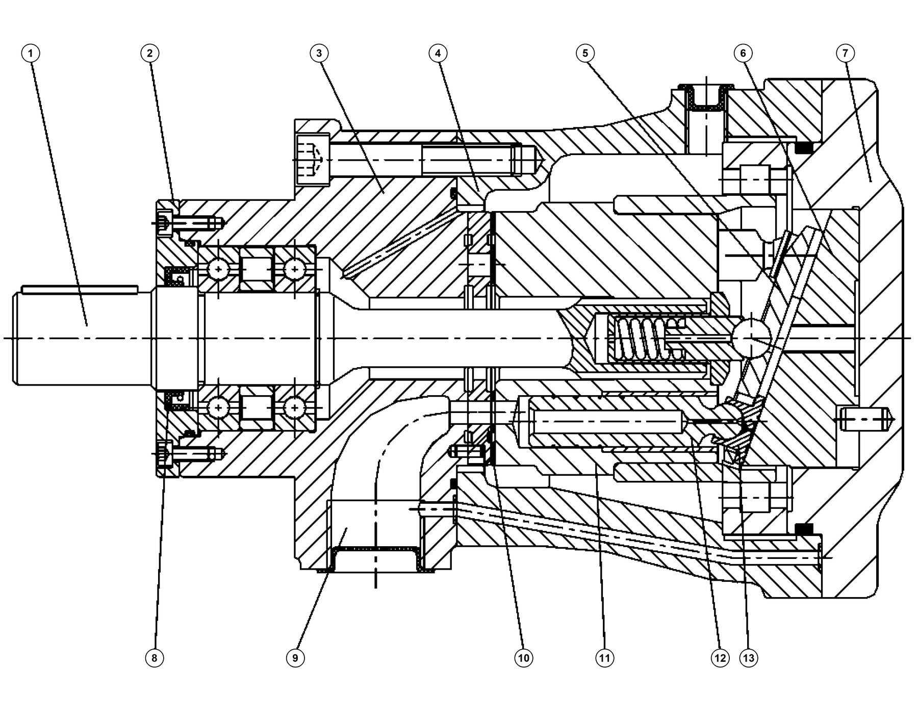 CY14-1B axial piston pump cross-section with numbered callouts